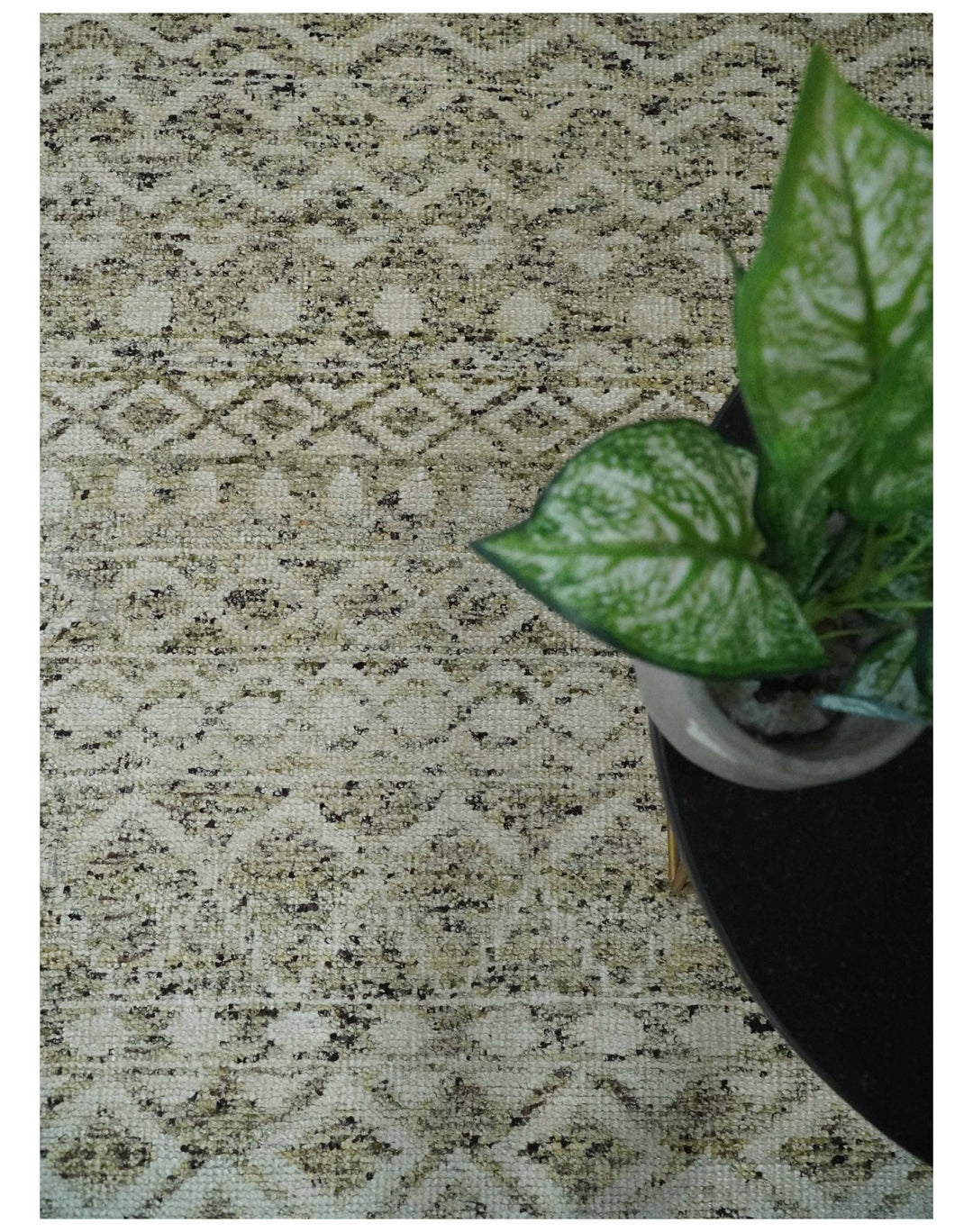9x12 and 10x14 Hand Knotted Ivory, Camel and Brown Modern Contemporary Southwestern Tribal Trellis Recycled Silk Area Rug | OP28 - The Rug Decor