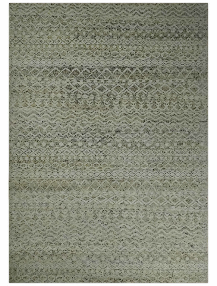 9x12 and 10x14 Hand Knotted Ivory, Camel and Brown Modern Contemporary Southwestern Tribal Trellis Recycled Silk Area Rug | OP28 - The Rug Decor