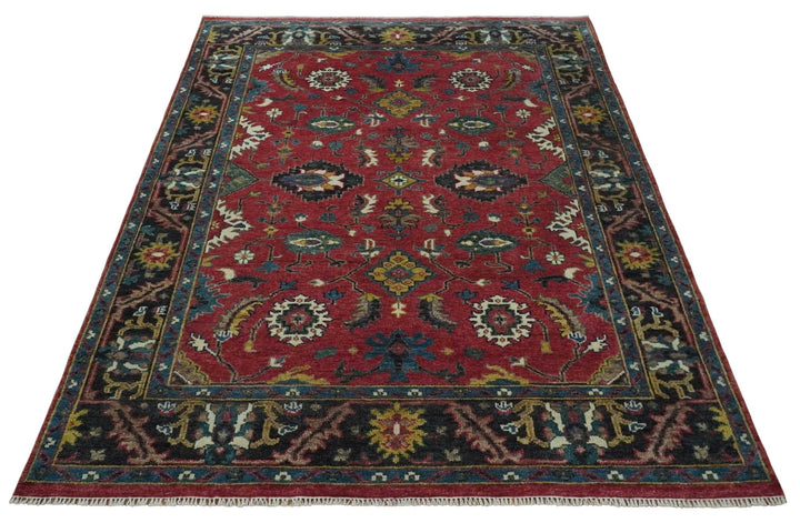 9x12 Antique Hand Knotted Rust and Charcoal Traditional Oushak Wool Area Rug | TRDCP1371912 - The Rug Decor