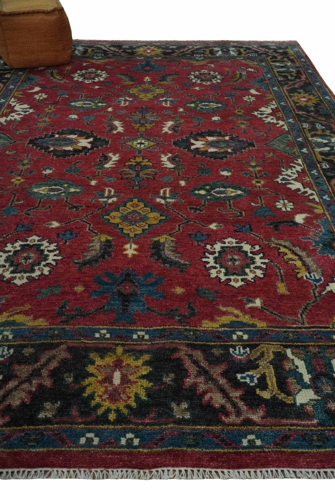 9x12 Antique Hand Knotted Rust and Charcoal Traditional Oushak Wool Area Rug | TRDCP1371912 - The Rug Decor