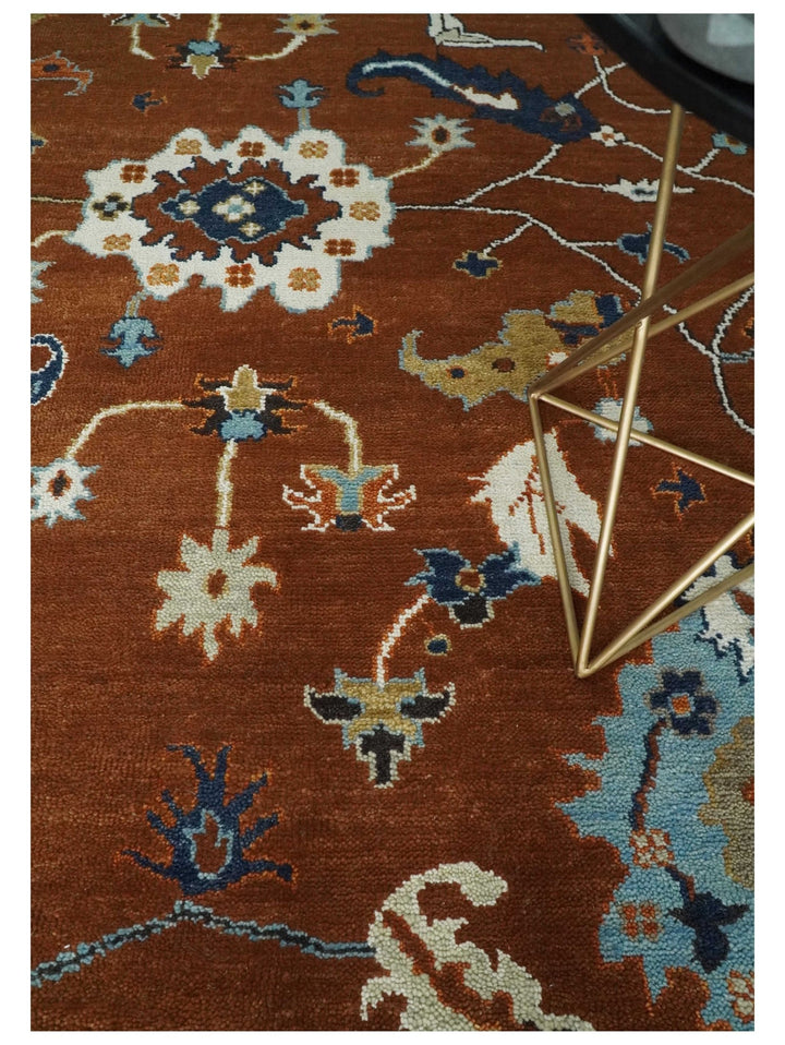 9x12 Antique Hand Knotted Rust and Ivory Traditional Vintage Persian Oushak Wool Rug | TRDCP975912 - The Rug Decor