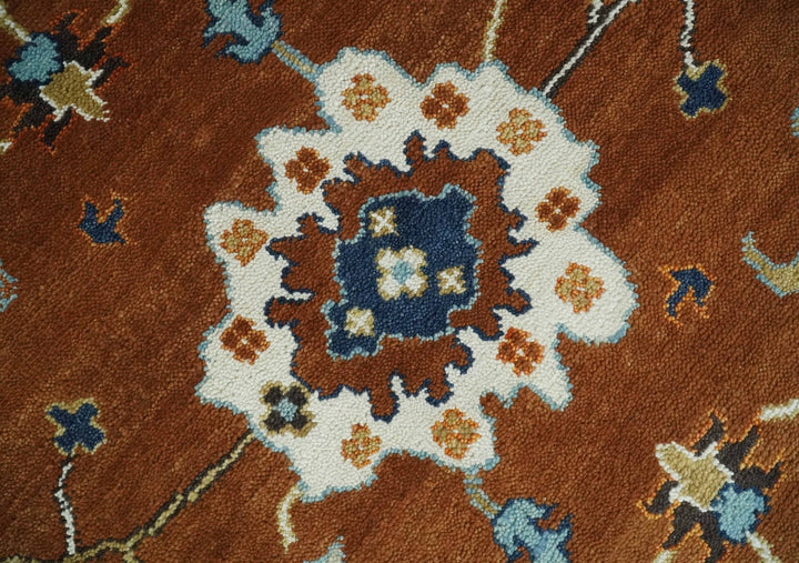 9x12 Antique Hand Knotted Rust and Ivory Traditional Vintage Persian Oushak Wool Rug | TRDCP975912 - The Rug Decor