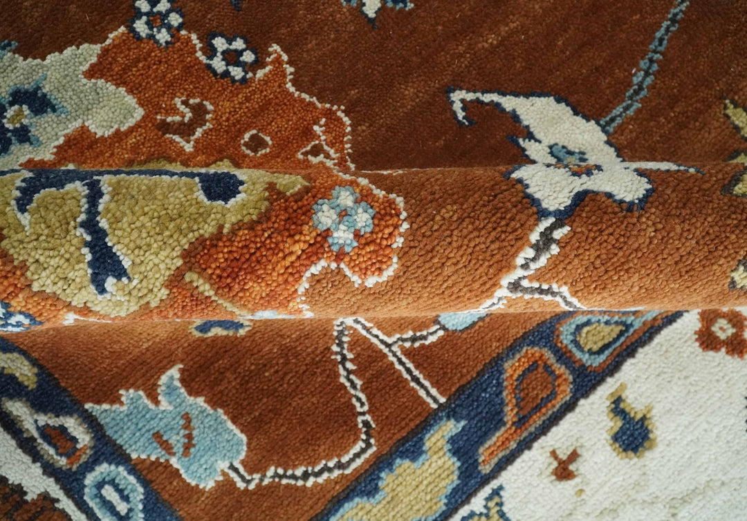 9x12 Antique Hand Knotted Rust and Ivory Traditional Vintage Persian Oushak Wool Rug | TRDCP975912 - The Rug Decor