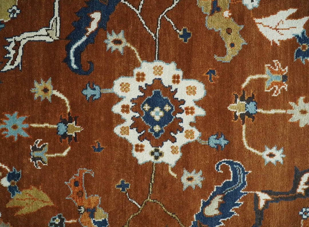 9x12 Antique Hand Knotted Rust and Ivory Traditional Vintage Persian Oushak Wool Rug | TRDCP975912 - The Rug Decor
