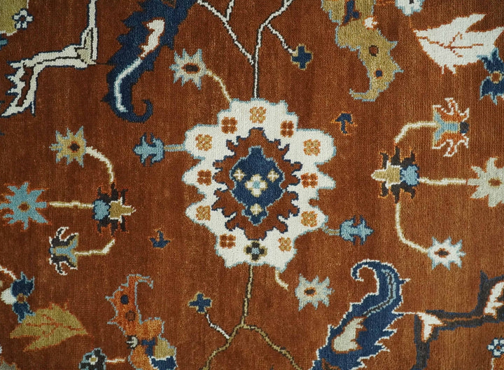 9x12 Antique Hand Knotted Rust and Ivory Traditional Vintage Persian Oushak Wool Rug | TRDCP975912 - The Rug Decor