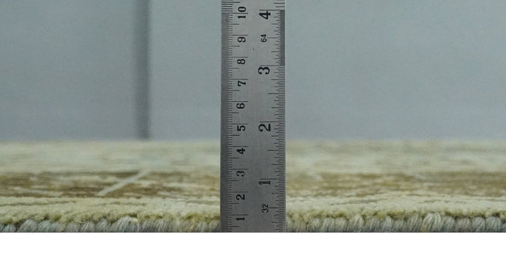 9x12 Antique Style Hand Knotted Green and Silver Medallion Pattern Wool Area Rug - The Rug Decor