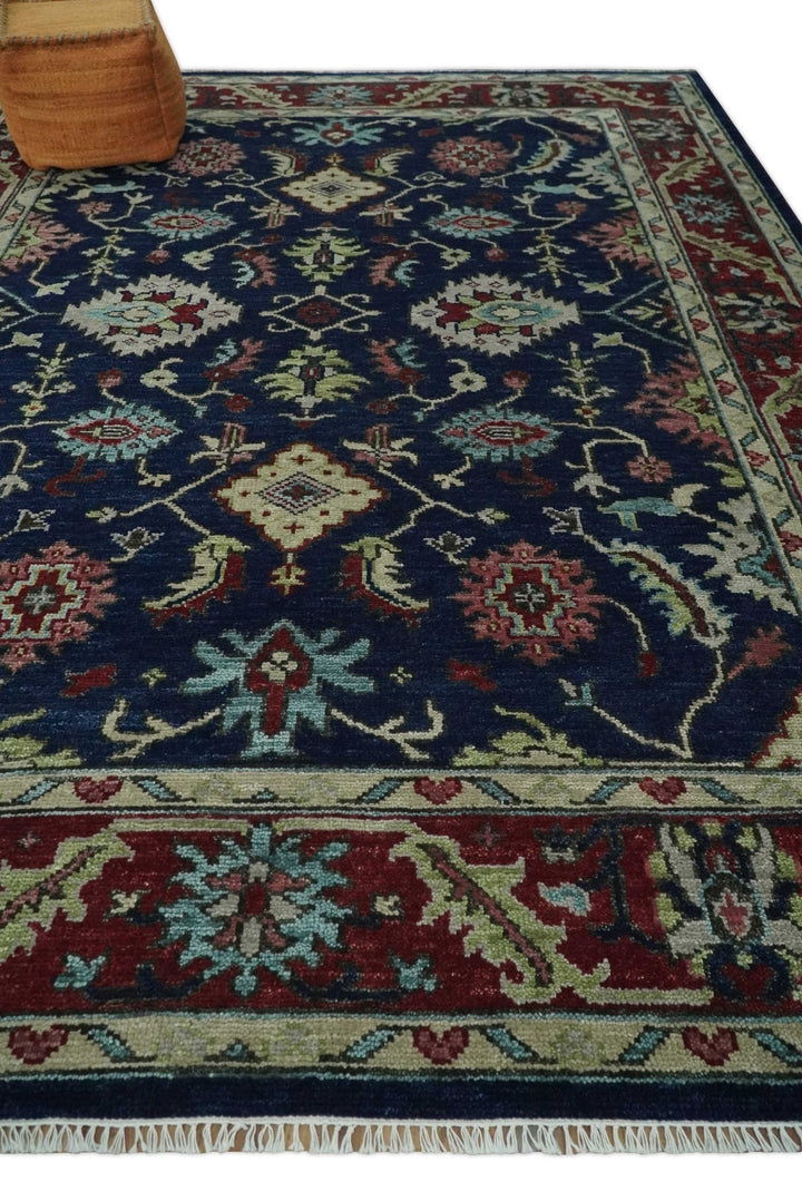 9x12 Blue, Beige and Rust Traditional Persian Oushak Wool Rug | TRDCP1086912S - The Rug Decor