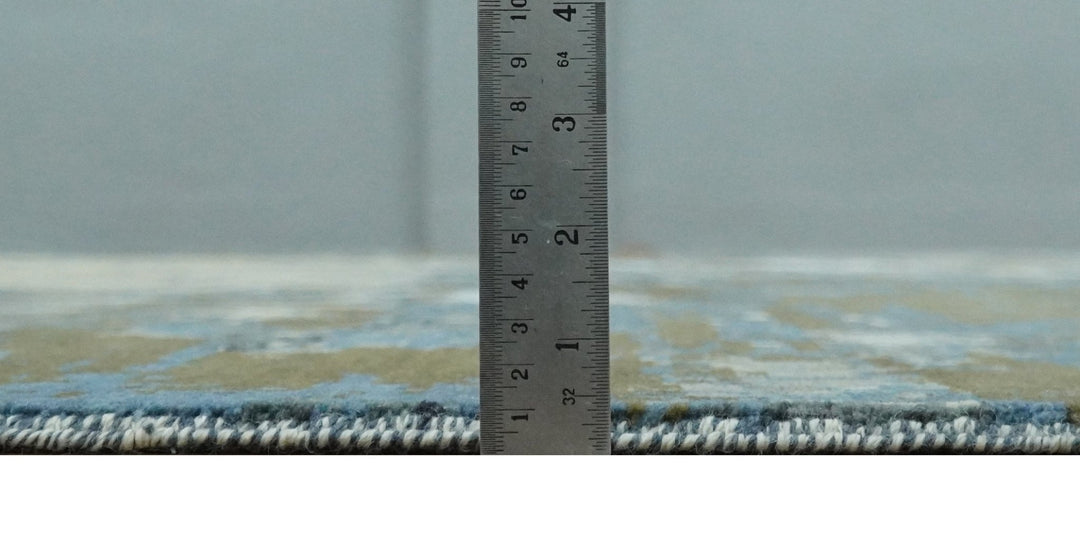 9x12 Fine Hand Knotted Beige and Blue Modern Abstract Style Antique Wool and Silk Area Rug | AGR31 - The Rug Decor