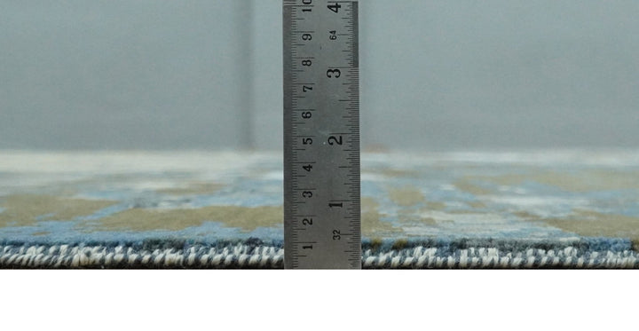 9x12 Fine Hand Knotted Beige and Blue Modern Abstract Style Antique Wool and Silk Area Rug | AGR31 - The Rug Decor