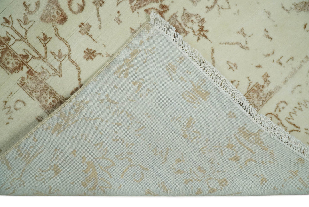 9x12 Fine Hand Knotted Beige and Brown Traditional Vintage Persian Style Antique Wool and Silk Rug | AGR46 - The Rug Decor