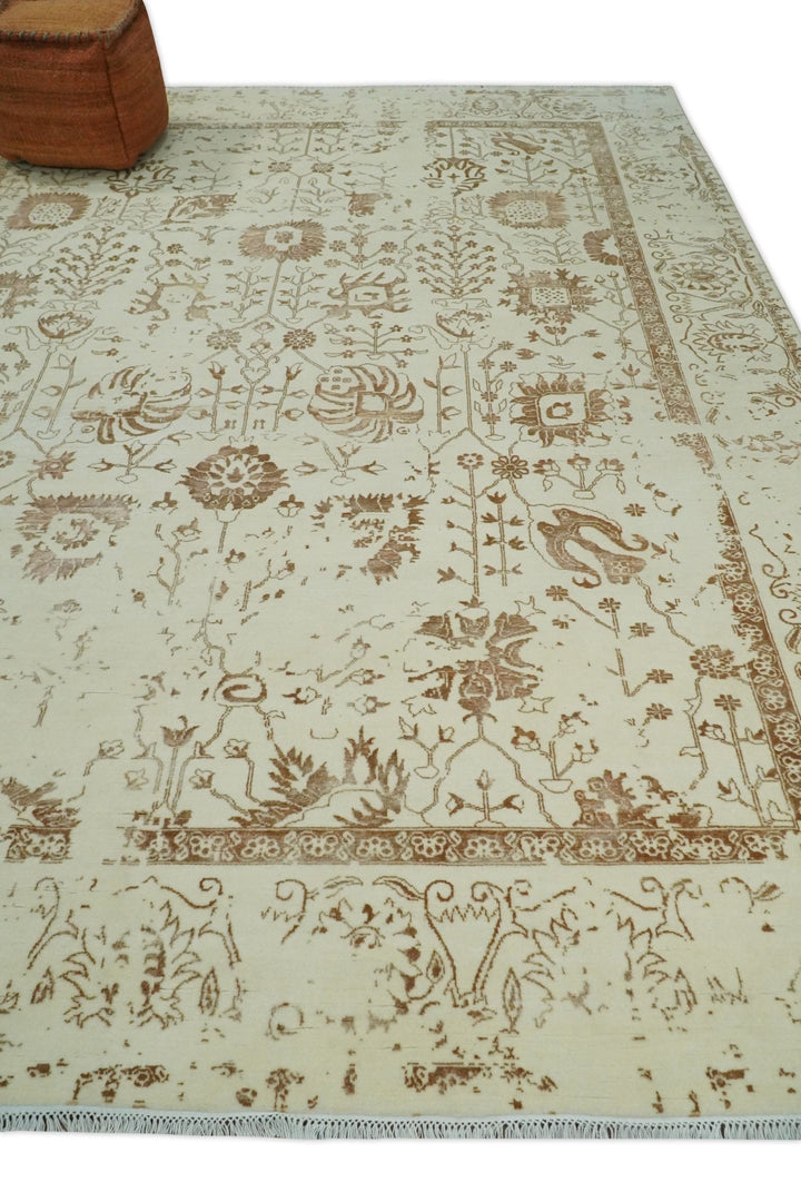 9x12 Fine Hand Knotted Beige and Brown Traditional Vintage Persian Style Antique Wool and Silk Rug | AGR46 - The Rug Decor