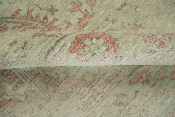 9x12 Fine Hand Knotted Beige and Peach Traditional Vintage Persian Style Antique Wool and Silk Rug | TRDCP662912 - The Rug Decor