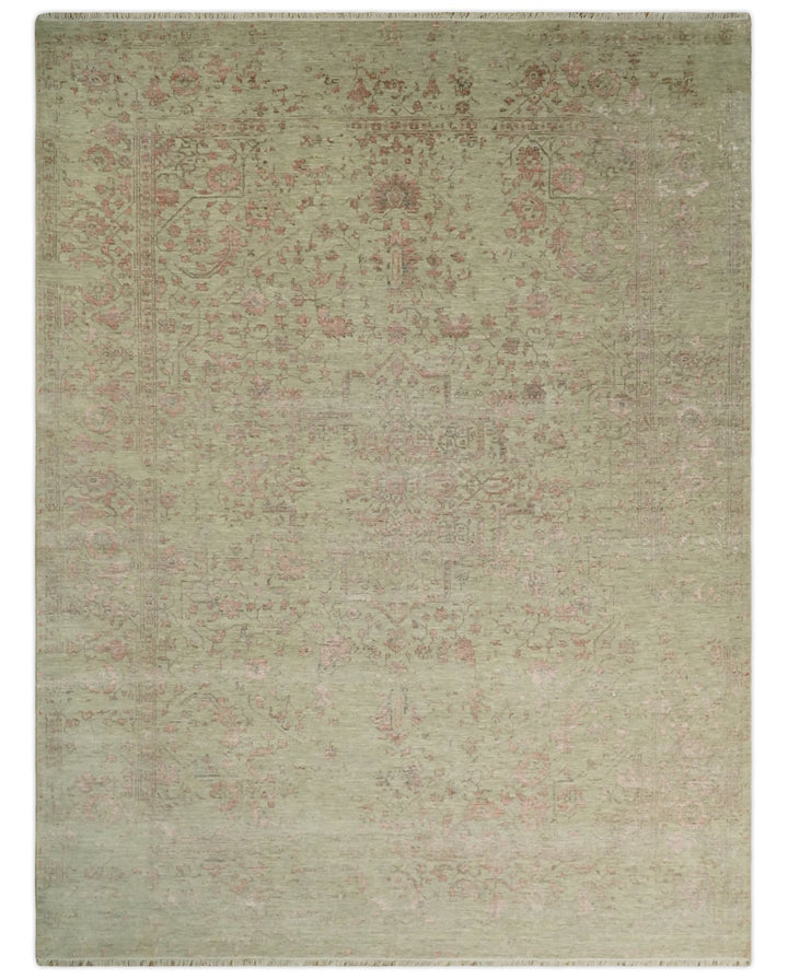 9x12 Fine Hand Knotted Beige and Peach Traditional Vintage Persian Style Antique Wool and Silk Rug | TRDCP662912 - The Rug Decor