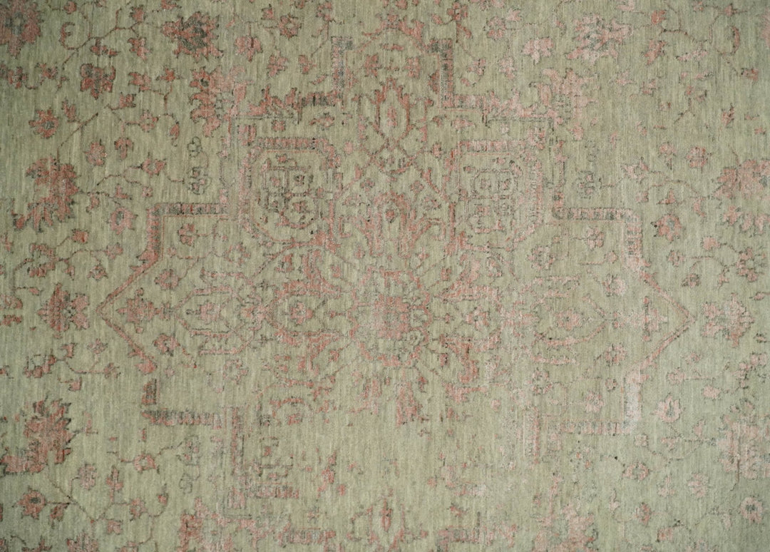 9x12 Fine Hand Knotted Beige and Peach Traditional Vintage Persian Style Antique Wool and Silk Rug | TRDCP662912 - The Rug Decor