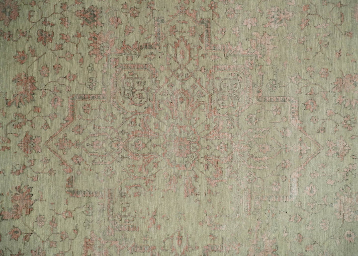 9x12 Fine Hand Knotted Beige and Peach Traditional Vintage Persian Style Antique Wool and Silk Rug | TRDCP662912 - The Rug Decor
