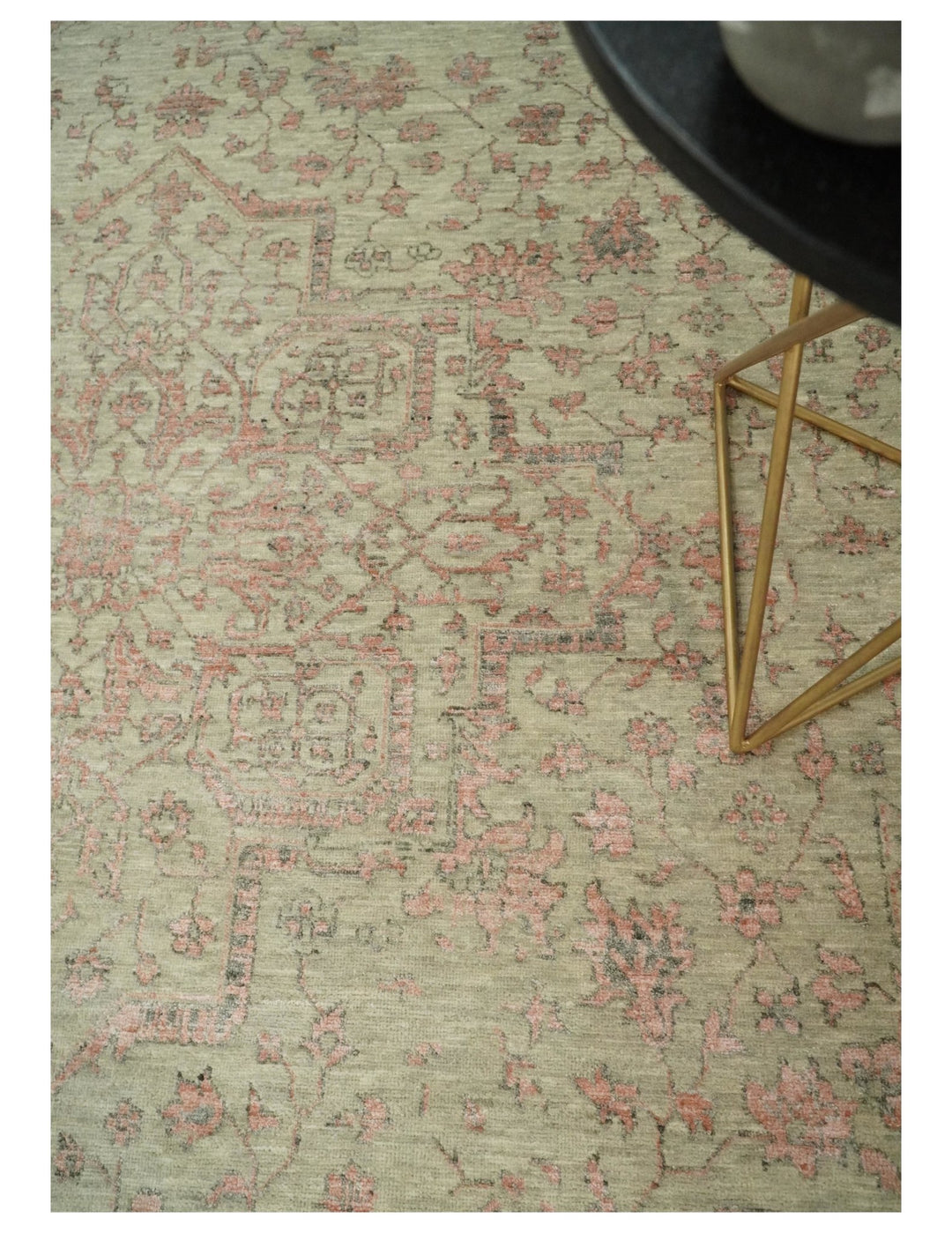 9x12 Fine Hand Knotted Beige and Peach Traditional Vintage Persian Style Antique Wool and Silk Rug | TRDCP662912 - The Rug Decor