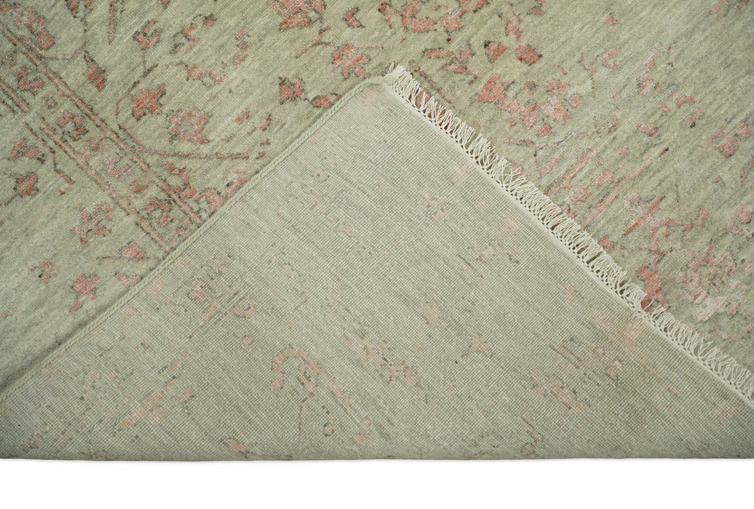 9x12 Fine Hand Knotted Beige and Peach Traditional Vintage Persian Style Antique Wool and Silk Rug | TRDCP662912 - The Rug Decor