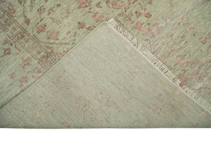 9x12 Fine Hand Knotted Beige and Peach Traditional Vintage Persian Style Antique Wool and Silk Rug | TRDCP662912 - The Rug Decor