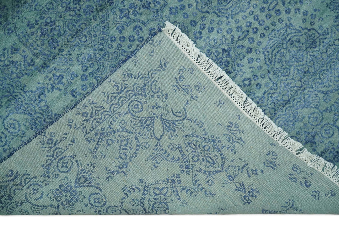 9x12 Fine Hand Knotted Blue and Aqua Traditional Vintage Persian Style Antique Wool Rug | AGR33 - The Rug Decor
