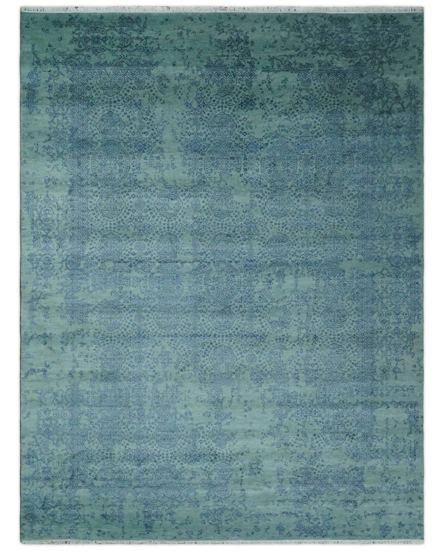 9x12 Fine Hand Knotted Blue and Aqua Traditional Vintage Persian Style Antique Wool Rug | AGR33 - The Rug Decor