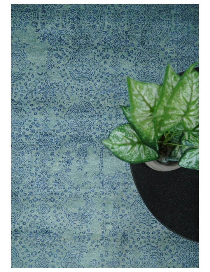 9x12 Fine Hand Knotted Blue and Aqua Traditional Vintage Persian Style Antique Wool Rug | AGR33 - The Rug Decor