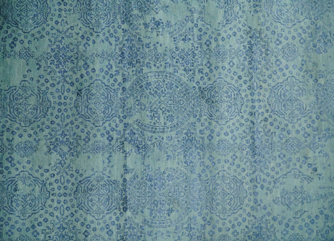 9x12 Fine Hand Knotted Blue and Aqua Traditional Vintage Persian Style Antique Wool Rug | AGR33 - The Rug Decor