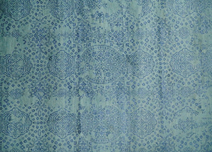 9x12 Fine Hand Knotted Blue and Aqua Traditional Vintage Persian Style Antique Wool Rug | AGR33 - The Rug Decor