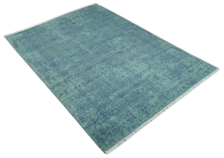 9x12 Fine Hand Knotted Blue and Aqua Traditional Vintage Persian Style Antique Wool Rug | AGR33 - The Rug Decor