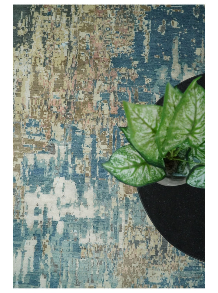 9x12 Fine Hand Knotted Brown Multicolor Modern Abstract Wool Area Rug | AGR34 - The Rug Decor