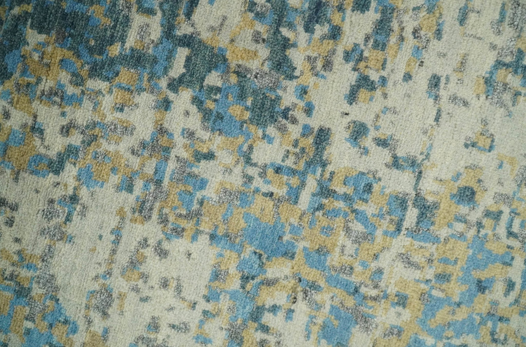9x12 Fine Hand knotted Bue and Beige Traditional Modern Abstract Wool and Bamboo Silk Area Rug | TRDCP675912 - The Rug Decor
