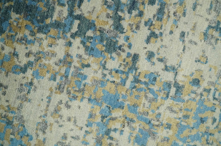 9x12 Fine Hand knotted Bue and Beige Traditional Modern Abstract Wool and Bamboo Silk Area Rug | TRDCP675912 - The Rug Decor