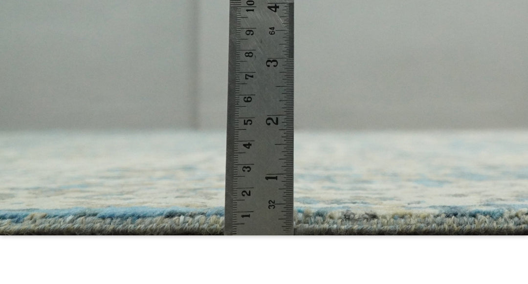 9x12 Fine Hand knotted Bue and Beige Traditional Modern Abstract Wool and Bamboo Silk Area Rug | TRDCP675912 - The Rug Decor