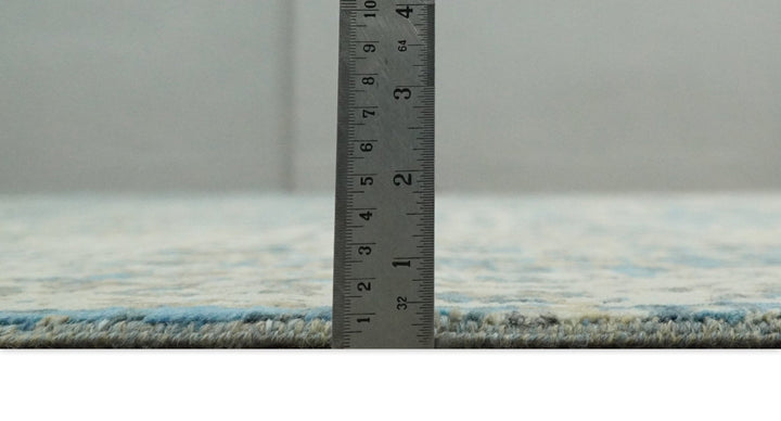 9x12 Fine Hand knotted Bue and Beige Traditional Modern Abstract Wool and Bamboo Silk Area Rug | TRDCP675912 - The Rug Decor