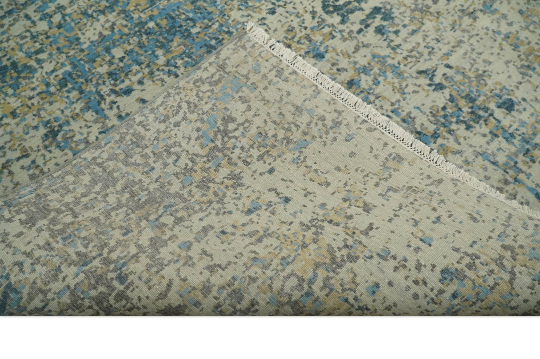 9x12 Fine Hand knotted Bue and Beige Traditional Modern Abstract Wool and Bamboo Silk Area Rug | TRDCP675912 - The Rug Decor