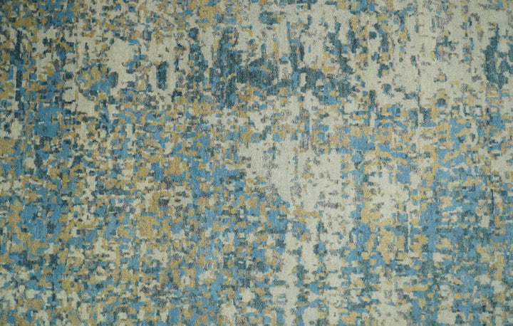 9x12 Fine Hand knotted Bue and Beige Traditional Modern Abstract Wool and Bamboo Silk Area Rug | TRDCP675912 - The Rug Decor