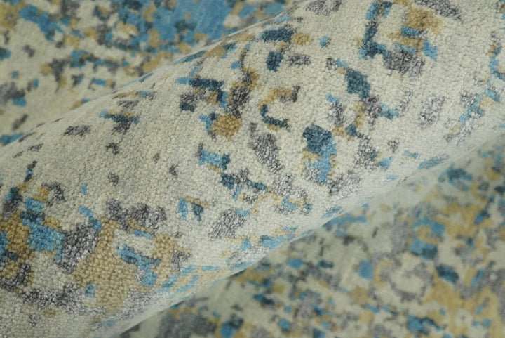 9x12 Fine Hand knotted Bue and Beige Traditional Modern Abstract Wool and Bamboo Silk Area Rug | TRDCP675912 - The Rug Decor