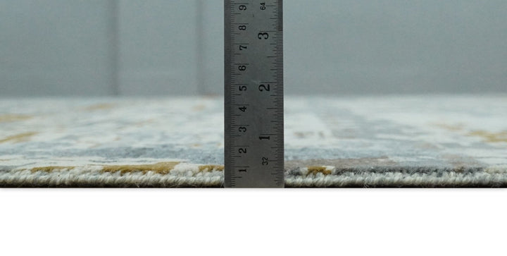 9x12 Fine Hand Knotted Ivory and Blue Modern Abstract Style Antique Wool and Silk Area Rug | AGR22 - The Rug Decor