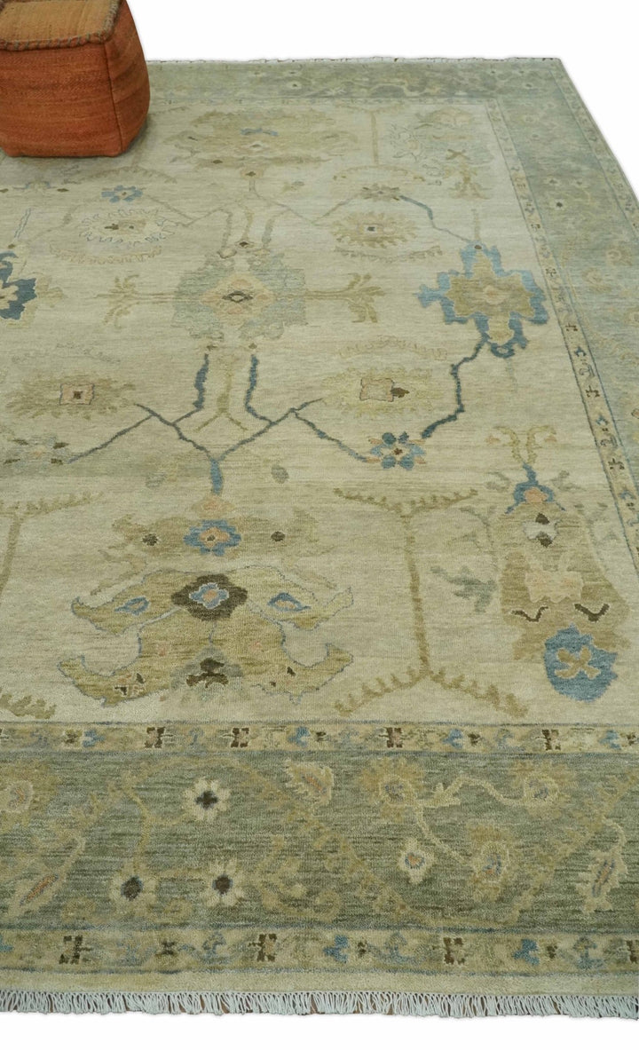 9x12 Hand Knotted Beige and Blue Traditional Vintage Persian Style Antique Wool Rug | TRDCP818 - The Rug Decor
