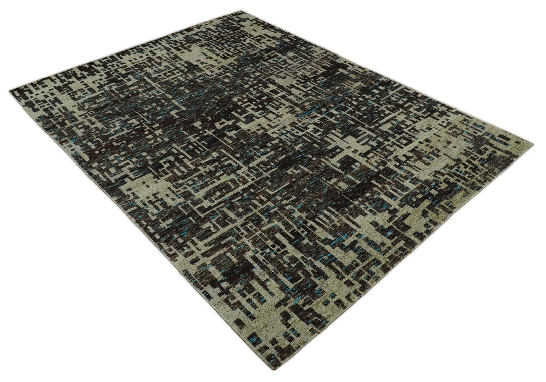 9x12 Hand Knotted Beige and Brown Modern Abstract Contemporary Recycled Silk Area Rug | OP36 - The Rug Decor