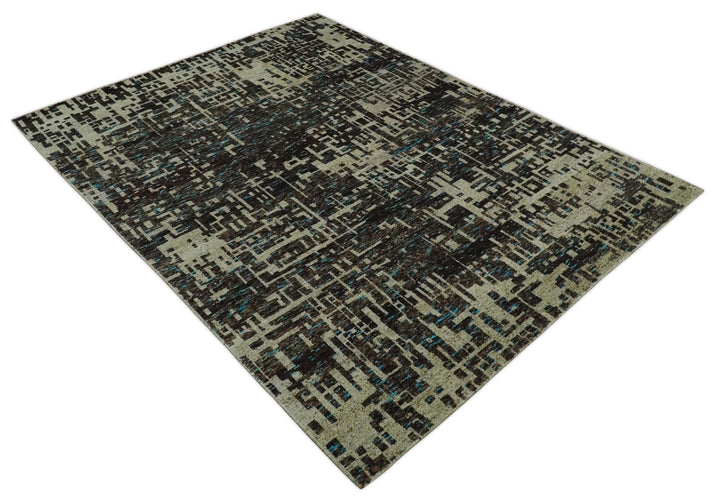 9x12 Hand Knotted Beige and Brown Modern Abstract Contemporary Recycled Silk Area Rug | OP36 - The Rug Decor