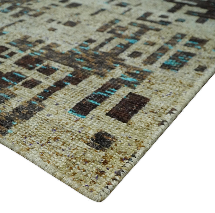 9x12 Hand Knotted Beige and Brown Modern Abstract Contemporary Recycled Silk Area Rug | OP36 - The Rug Decor