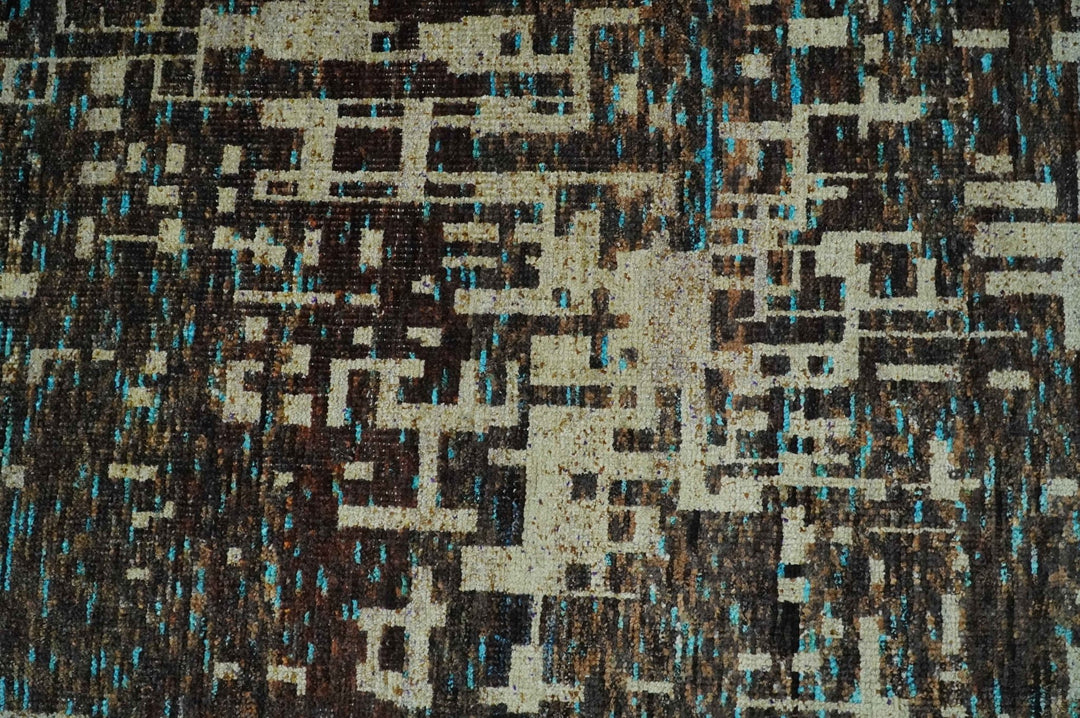 9x12 Hand Knotted Beige and Brown Modern Abstract Contemporary Recycled Silk Area Rug | OP36 - The Rug Decor