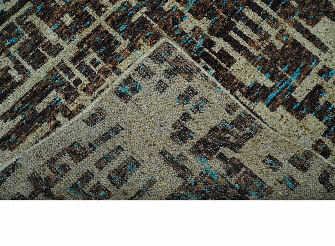 9x12 Hand Knotted Beige and Brown Modern Abstract Contemporary Recycled Silk Area Rug | OP36 - The Rug Decor