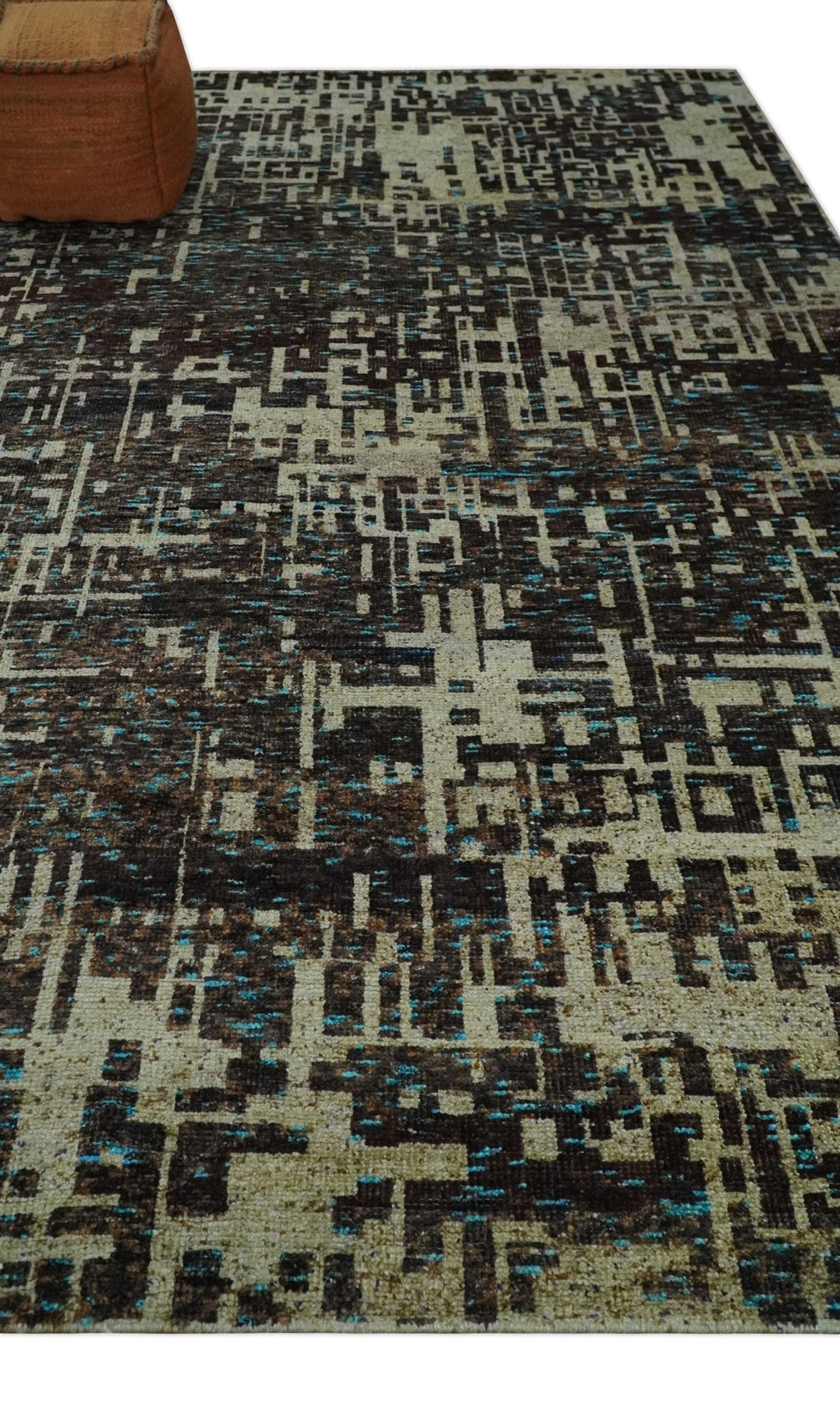 9x12 Hand Knotted Beige and Brown Modern Abstract Contemporary Recycled Silk Area Rug | OP36 - The Rug Decor