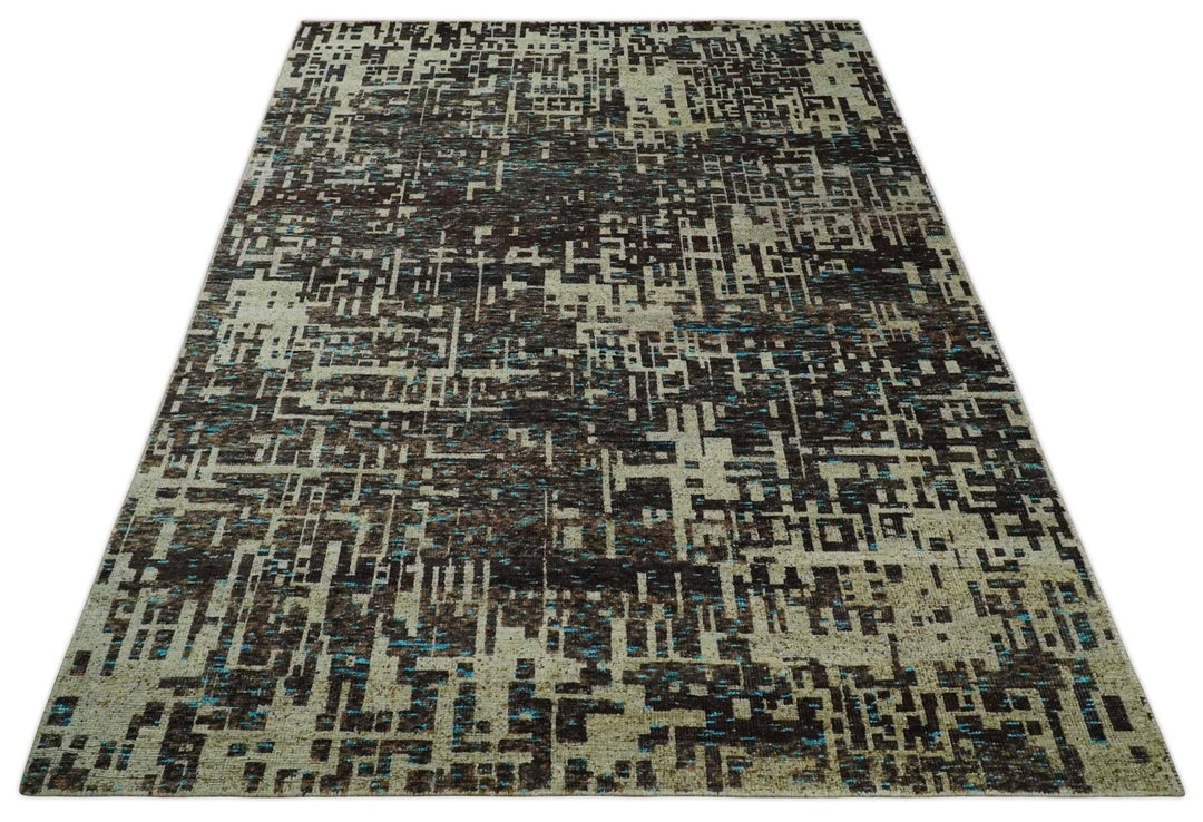 9x12 Hand Knotted Beige and Brown Modern Abstract Contemporary Recycled Silk Area Rug | OP36 - The Rug Decor