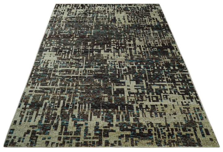9x12 Hand Knotted Beige and Brown Modern Abstract Contemporary Recycled Silk Area Rug | OP36 - The Rug Decor