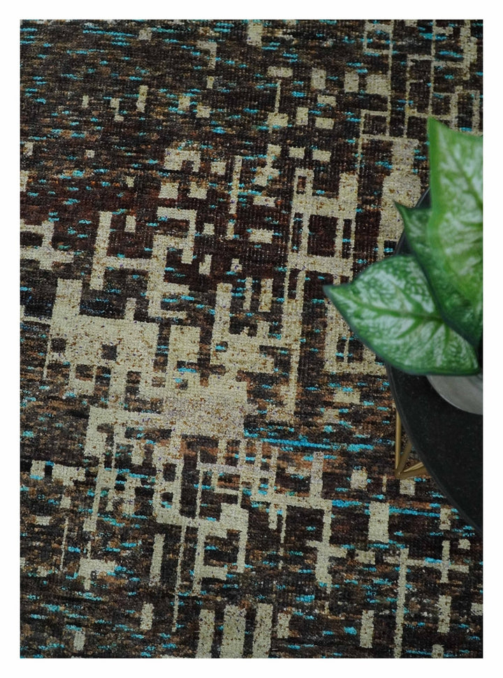 9x12 Hand Knotted Beige and Brown Modern Abstract Contemporary Recycled Silk Area Rug | OP36 - The Rug Decor