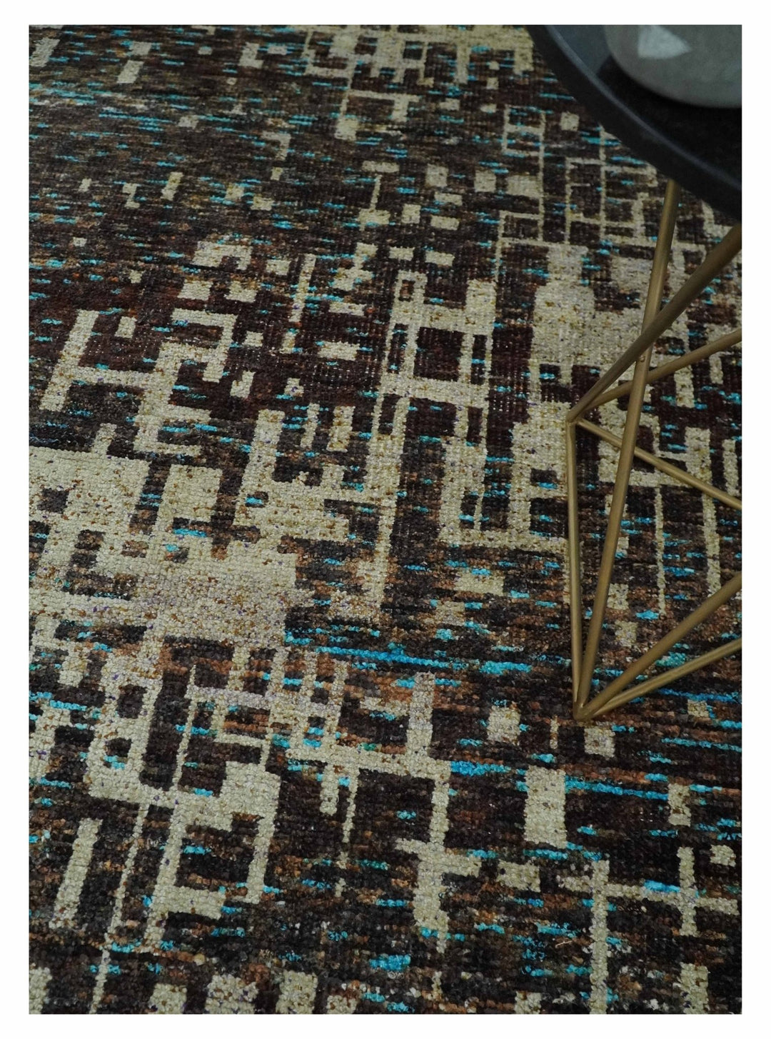 9x12 Hand Knotted Beige and Brown Modern Abstract Contemporary Recycled Silk Area Rug | OP36 - The Rug Decor