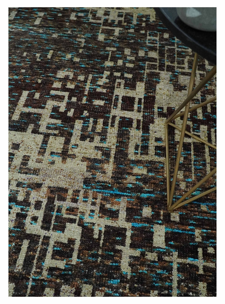 9x12 Hand Knotted Beige and Brown Modern Abstract Contemporary Recycled Silk Area Rug | OP36 - The Rug Decor