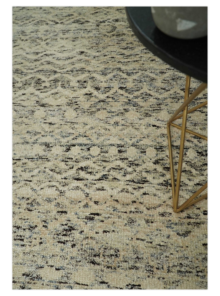 9x12 Hand Knotted Beige and Brown Modern Contemporary Southwestern Tribal Trellis Recycled Silk Area Rug | OP18 - The Rug Decor